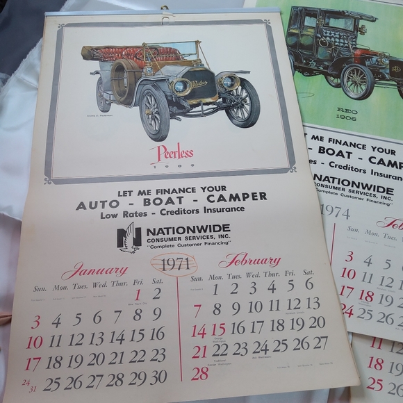 Vintage 1970's Antique Car Insurance Advertising Wall Hanging Calendar Lot Of 8 - Picture 3 of 16